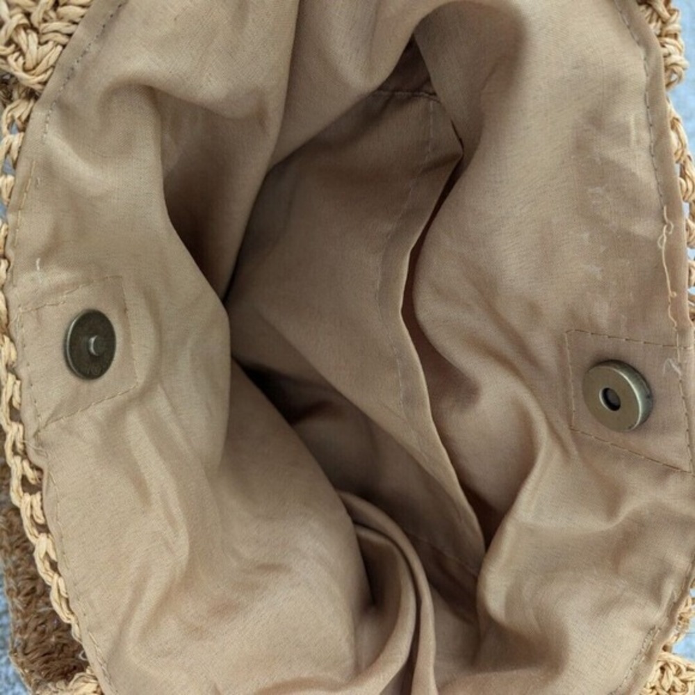 Boho Tote Shoulder Cinch Bag‎ Drawstring Closure Woven Straw Geometric Pattern - Picture 9 of 14